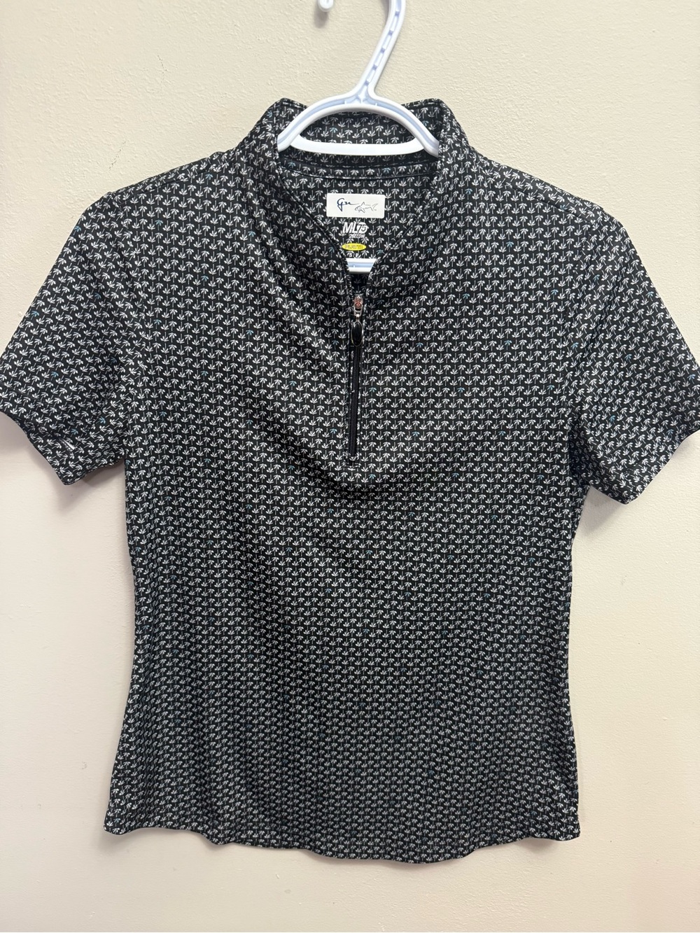 Women's Greg Norman Quarter Zip Short Sleeve Golf Polo w Palm Tree Print Small